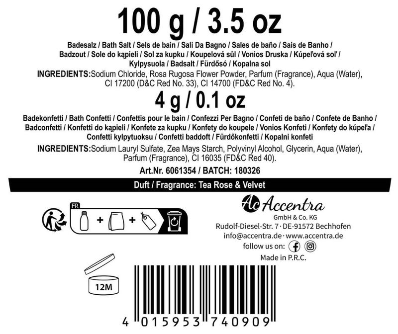 Gavesett 100gr badesalt rose PE ch.glass
