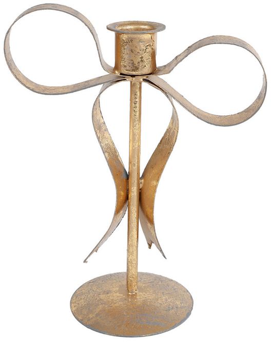 Hovedbilde Lysestake sløyfe gull metall 8x24x18cm