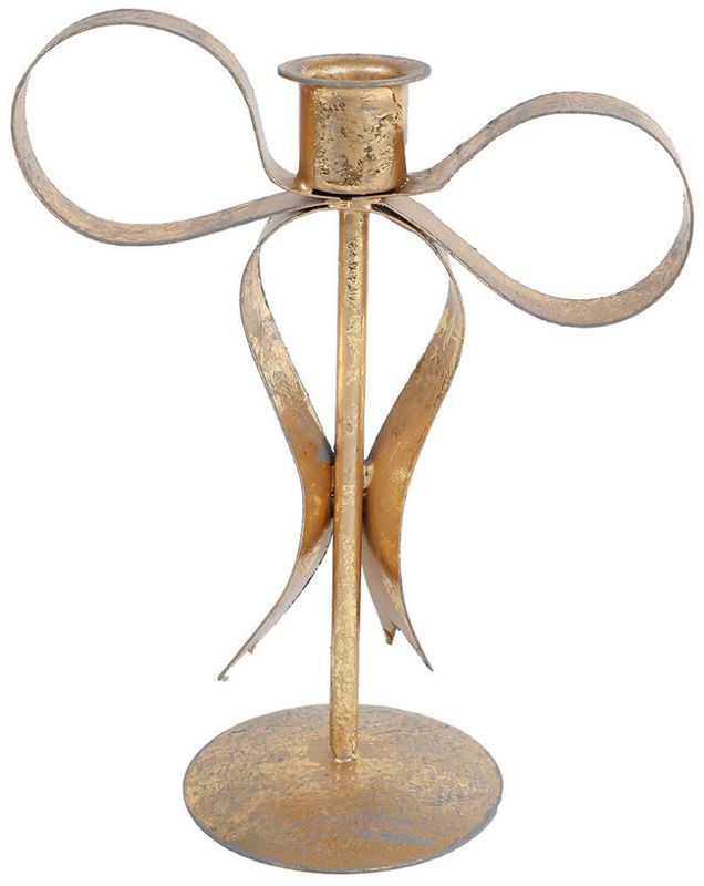 Lysestake sløyfe gull metall 8x24x18cm