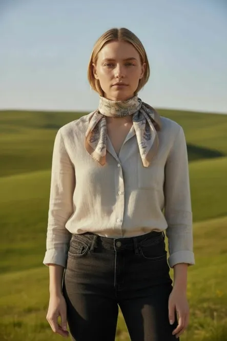 Hovedbilde Silkeskjerf - Beige mønster 100% silke