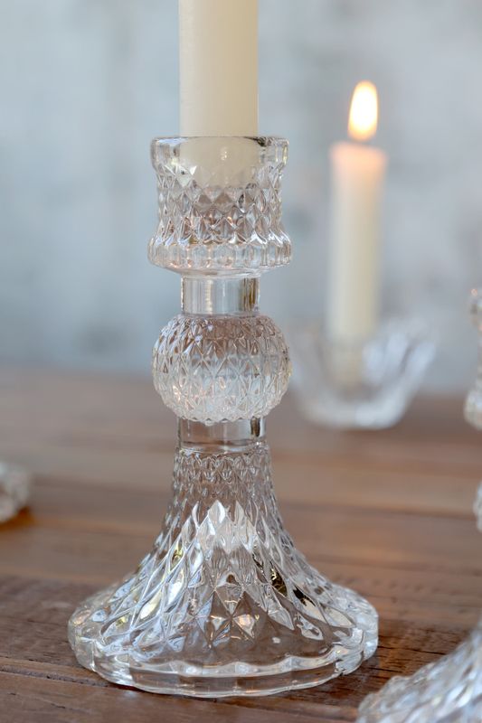 Lysestake Glass m. diamantmønster 13cm