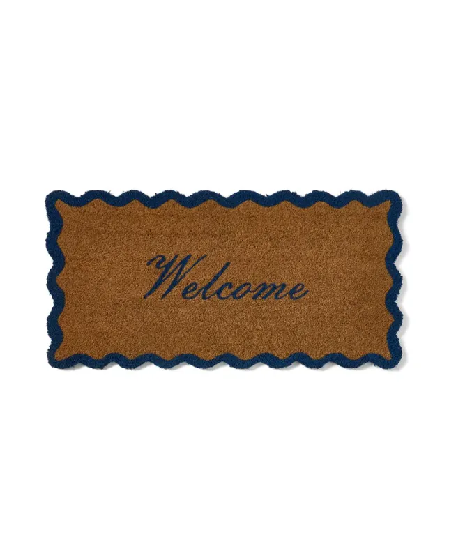 Welcome dørmatte i kokosfiber, natur/blå