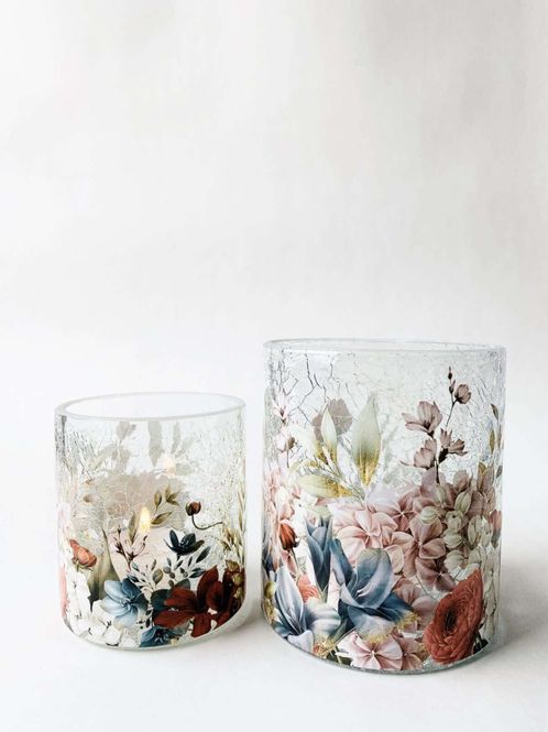 Hovedbilde Lysglass krakelert mix rød/blå 11,5×13 cm