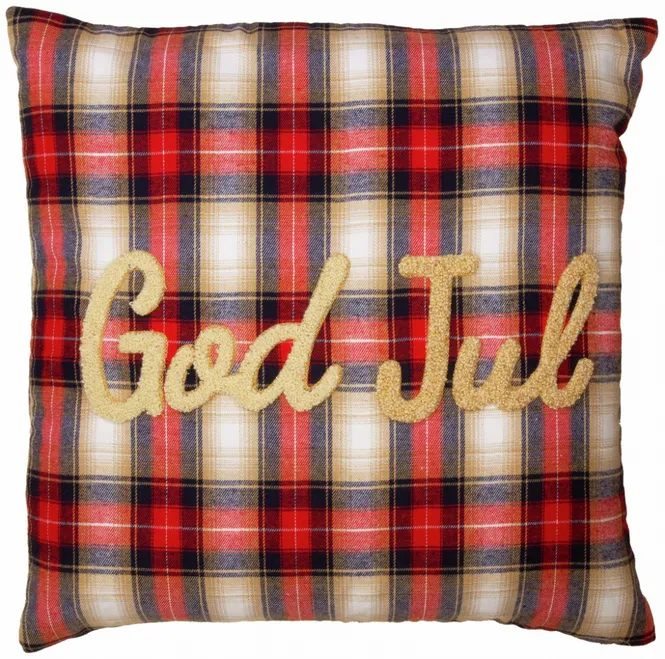 Hovedbilde Putetrekk rutet rød God Jul 45x45cm