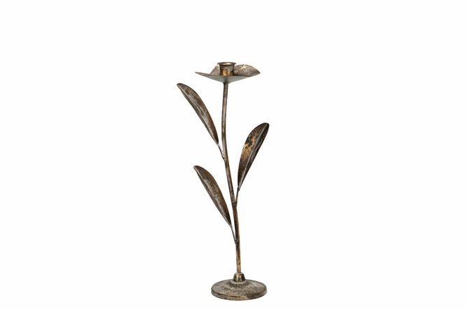 Hovedbilde Lysestake stilk antikk gyllenbrun 38cm