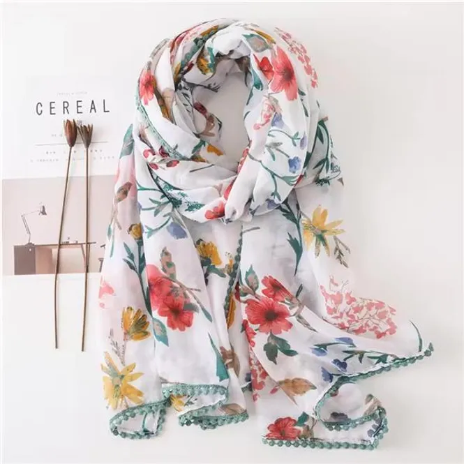 Hovedbilde Sun Flower Pompom Edge Viscose Scarf 180x90 - ...