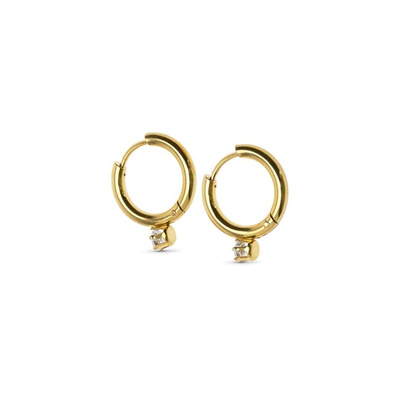 Oline - Crystal Hoop Earrings Stainless Steel Gold