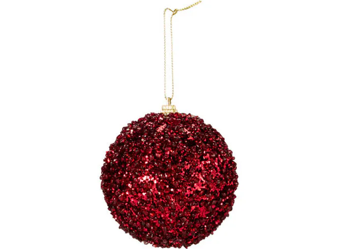 Hovedbilde Julekule m/perler rød glass 8cm Ass.
