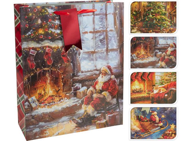 Hovedbilde Gavepose julemotiv ruter 32x26x10cm Ass