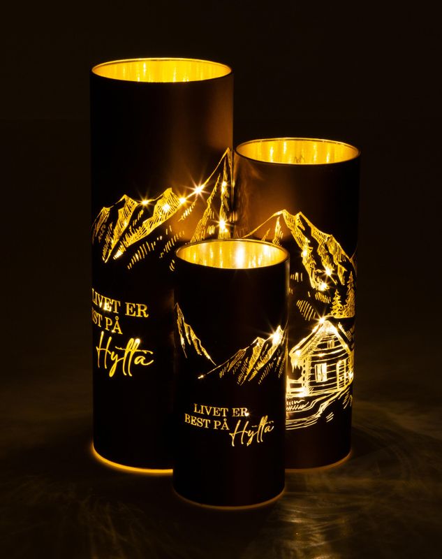 Lyslykt LED Livet på hytta brun 8x20cm