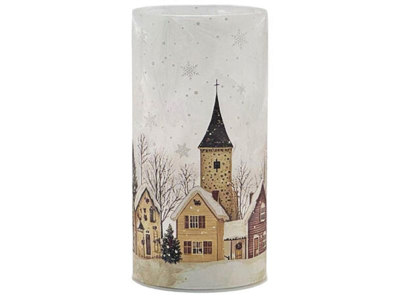 Lyslykt LED frostet Juleby 8x16cm