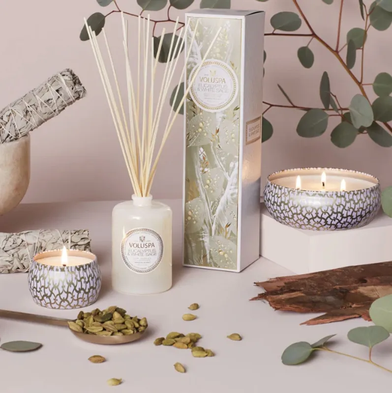 Voluspa Mini Tin 25t Eucalyptus & White Sage