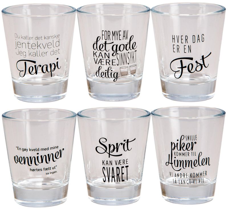 Shotglass blank jente-tekster 5x6cm 6stk