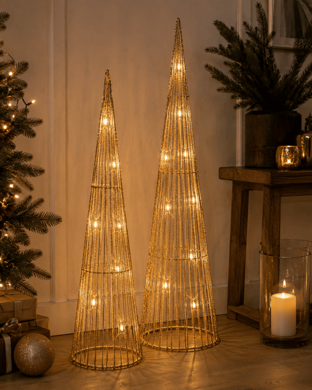 Juletre metall gull 10 LED-lys 12x40cm
