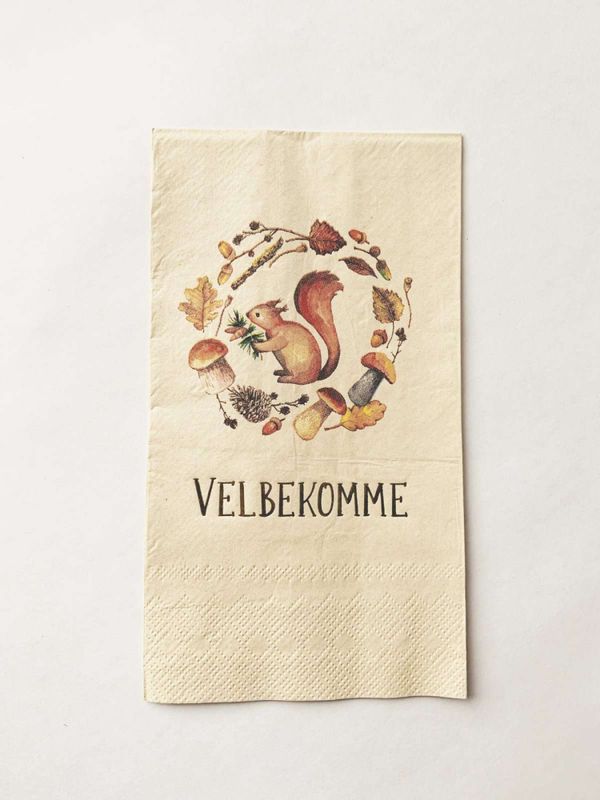 Serviett Velbekomme - ekorn - 33x44 cm