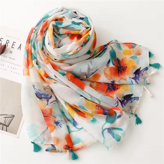 Hovedbilde Sandi Flower Tassel Viscose Scarf 180x90