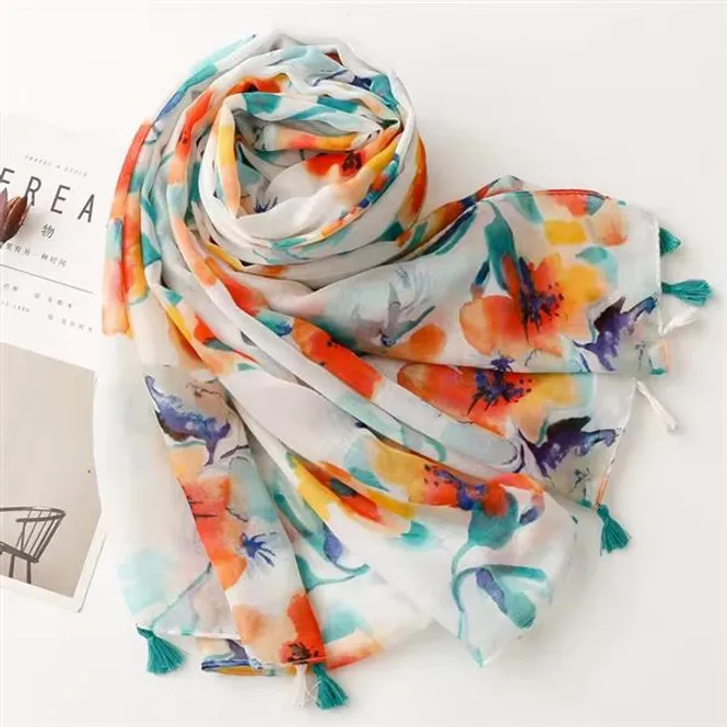Hovedbilde Sandi Flower Tassel Viscose Scarf 180x90