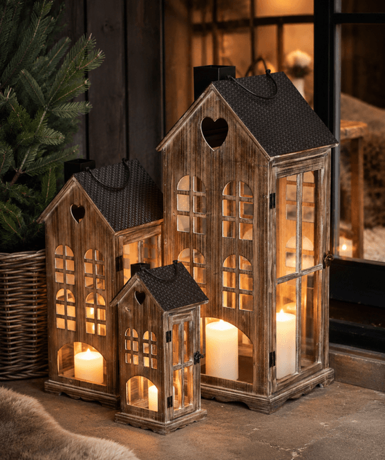 Hovedbilde Lykt brunt trehus 16x36,5 cm Small