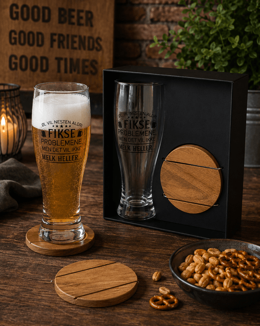 Hovedbilde Ølglass m/coaster Fikse melk 0,5l 21cm