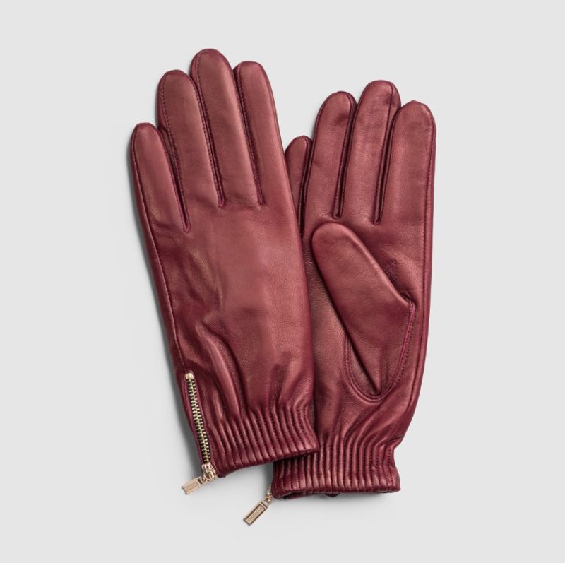 Ladies glove Gold side zip Lambskin, Wool blend lining