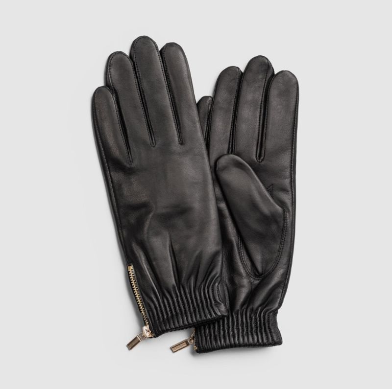 Ladies glove Gold side zip Lambskin, Wool blend lining