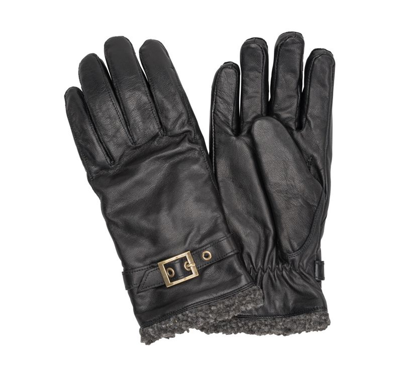 Ladies Glove Strap Acrylic cuff Precurved Goat nappa, Polyester pile lining - Black